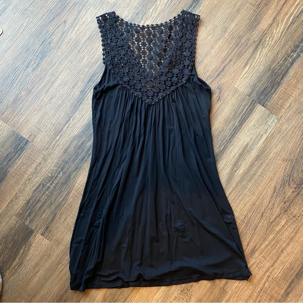 Kenneth Cole Reaction Black Sleeveless Dress with Lace Detail (M)